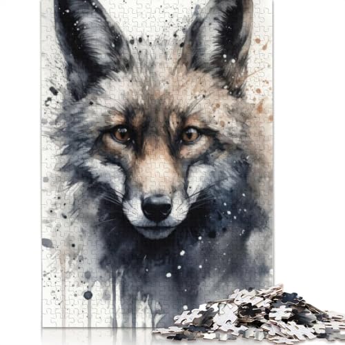 Fox Beauty Black Ink Puzzle 1000 Teile für Erwachsene, Papierpuzzles, Gehirntraining, Herausforderungsspiel, Unterhaltungsgeschenke, Teenager, Familienaktivität, 1000 Stück (75 x 50 cm) von POLIUAWS