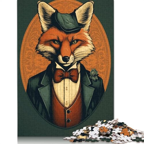 Fox Gentleman Animal Art 1000-teiliges Puzzle für Erwachsene, Spielzeug, Denkspiel, Lernspiel für Erwachsene, Stressabbau, Heimdekoration, 1000 Teile (38 x 26 cm) von POLIUAWS