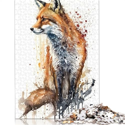 Fox Watercolor Puzzle 1000-teilige Schwer Puzzle Spielzeug Lernspiel Impossible Herausforderung Spielzeug Für Erwachsene Und Kinder in Bewährter 1000pcs (38x26cm) von POLIUAWS