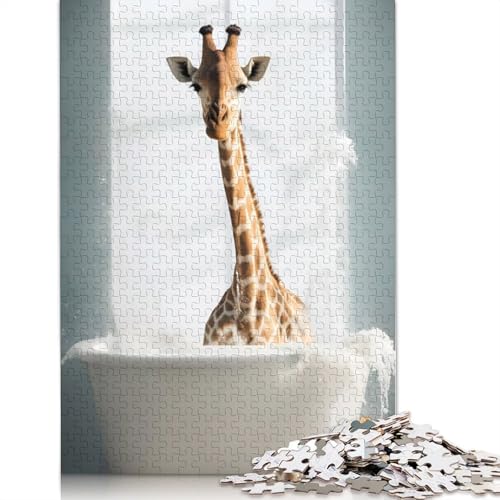 Fröhliche Giraffe in der Badewanne, Puzzle 1000 Teile für Erwachsene, Holzpuzzle, Gehirntraining, Herausforderungsspiel, Geschenke, Familienaktivität, 1000 Teile (38 x 26 cm) von POLIUAWS