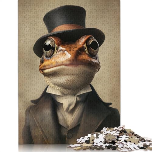 Frosch im Vintage-Zylinder, 1000-teiliges Puzzle für Erwachsene, Spielzeug, Denkspiel, Lernspiel für Erwachsene, Stressabbau, Heimdekoration, 1000 Teile (75 x 50 cm) von POLIUAWS