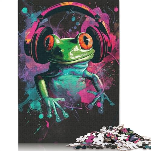 Frosch mit Kopfhörern, Puzzlespielzeug für Erwachsene, Lernspiel, Puzzlespiele für Erwachsene für Kinder, 1000 Teile (75 x 50 cm) von POLIUAWS