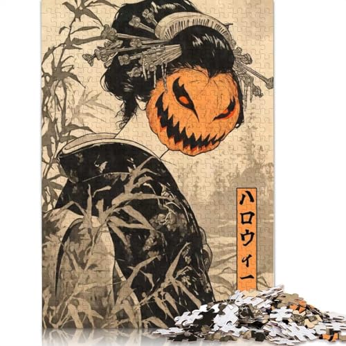 Geisha-Kürbismaske, Halloween-Puzzle für Erwachsene, 1000 Teile, Papierpuzzles für Erwachsene, Puzzles für Kinder ab 12 Jahren, 1000 Teile (75 x 50 cm) von POLIUAWS