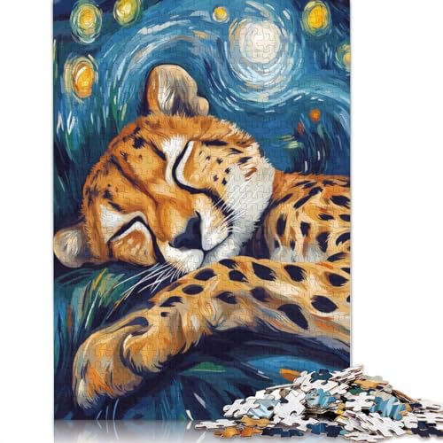 Gepard schläft unter der Sternennacht, 1000-teiliges Puzzle für Erwachsene | Familienspaß-Puzzles für Erwachsene, Geschenke, Denkspiele, 1000 Teile (38 x 26 cm) von POLIUAWS
