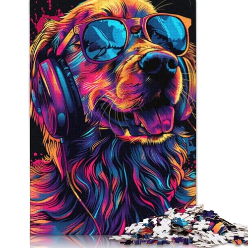 Golden Retriever mit Kopfhörer-Puzzle, präzises, ineinandergreifendes Papier-Rechteckpuzzle für Jungen oder Mädchen, 1000 Teile (75 x 50 cm) von POLIUAWS
