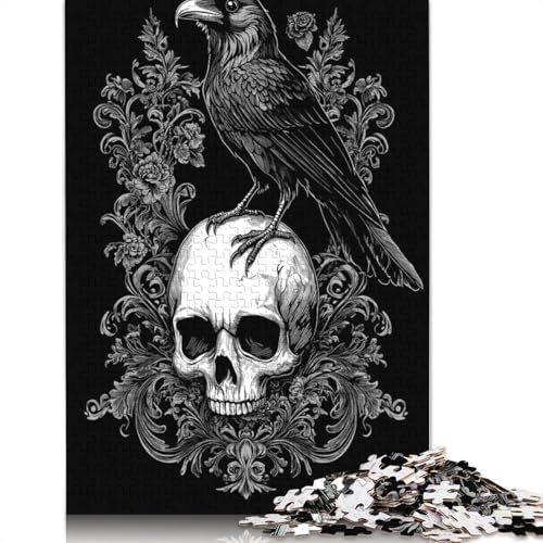 Gothic Raven on Skullre Puzzle für Erwachsene und Jugendliche, 1000 Teile, Papierpuzzles für Teenager, Geschenke, Denksportspiel, 1000 Teile (38 x 26 cm) von POLIUAWS