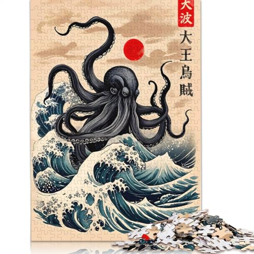 Große Welle des Kraken-Puzzles für Erwachsene und Jugendliche, 1000 Teile, Puzzle für Erwachsene, nachhaltige Puzzlespiele, 1000 Teile (38 x 26 cm) von POLIUAWS