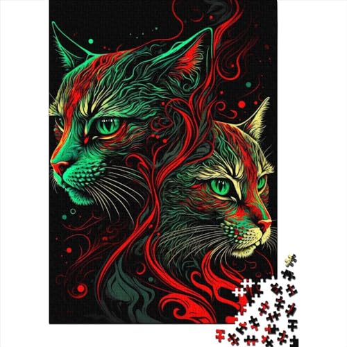 Grüne und rote Katzen Puzzle 1000 Teile, Papierpuzzle für Erwachsene und Jugendliche ab 12 Jahren, 1000 Teile (38x26cm) von POLIUAWS