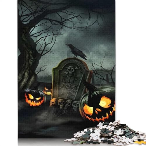 Halloween-Friedhofsszene, Puzzle für Erwachsene, 100% Recyclingpapier, 1000 Teile, Puzzle für Erwachsene, für Kinder, 1000 Teile (75 x 50 cm) von POLIUAWS