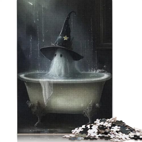 Halloween-Holzpuzzle mit Geistern, 1000 Teile, Puzzle für Erwachsene, Lernspiel, Herausforderung, Spielzeug, Geschenke für Heiligabend, 1000 Teile (75 x 50 cm) von POLIUAWS