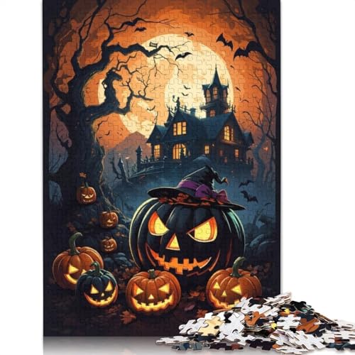 Halloween Kürbis Puzzle 1000 Teile für Erwachsene, Holzpuzzle, Halloween-Geschenke, Puzzle für Erwachsene, Lernspiel, Herausforderung Spielzeug, 1000 Teile (75x50cm) von POLIUAWS