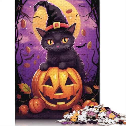 Halloween-Puzzle, schwarze Katze, für Erwachsene, Jugendliche, Heimdekoration, 1000 Teile (38 x 26 cm) von POLIUAWS