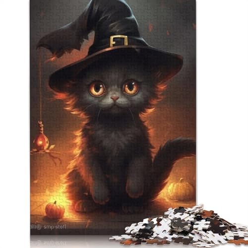 Halloween Puzzle 1000 Teile Kätzchen für Erwachsene, Halloween-Geschenk, Holzpuzzle für Teenager, einzigartige Dekorationen und Geschenke, 1000 Teile (75x50cm) von POLIUAWS