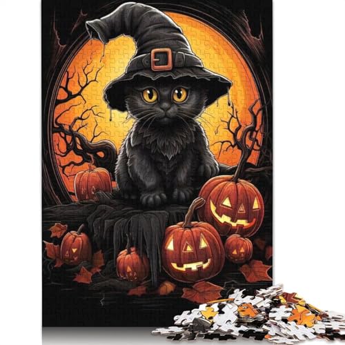 Halloween Puzzle 1000 Teile Schwarze Katze Erwachsene Puzzle Halloween Geschenk für Erwachsene, einzigartige Puzzles für Heimdekoration und Geschenke, 1000 Teile (38x26cm) von POLIUAWS