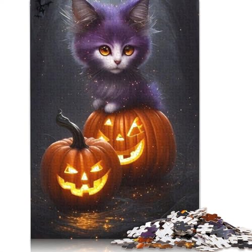Halloween Puzzle 1000 Teile Schwarze Katze Erwachsene Puzzle für Erwachsene, Halloween-Geschenk ab 14 Jahren, 1000 Teile (38x26cm) von POLIUAWS