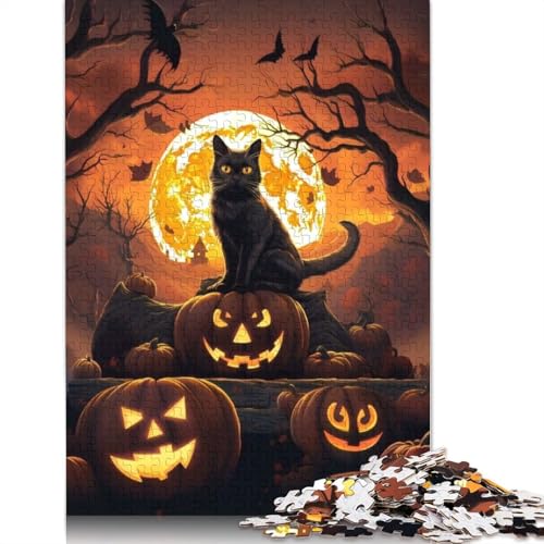 Halloween Puzzle 1000 Teile Schwarze Katze Erwachsene Teenager Puzzle für Familienspaß und Spieleabend, 1000 Teile (75x50cm) von POLIUAWS