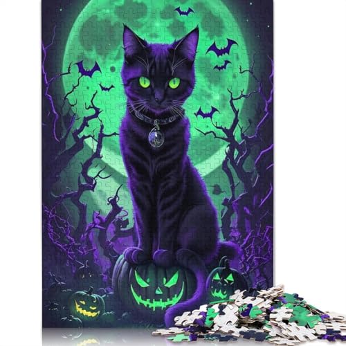 Halloween Puzzle 1000 Teile Schwarze Katze für Erwachsene, Halloween-Geschenk, Puzzle, Lernspiel, Herausforderung, Spielzeug, 1000 Teile (38 x 26 cm) von POLIUAWS