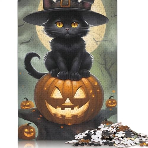 Halloween Puzzle 1000 Teile Schwarze Katze für Teenager, Holzpuzzle Geschenke für Erwachsene, Lernspiele für Zuhause, DIY Spielzeug, 1000 Teile (75x50cm) von POLIUAWS