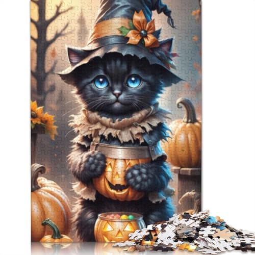 Halloween Puzzle 1000 Teile für Erwachsene, Kätzchen, Halloween-Geschenk, Holzpuzzle für Erwachsene, 1000 Teile (75x50cm) von POLIUAWS