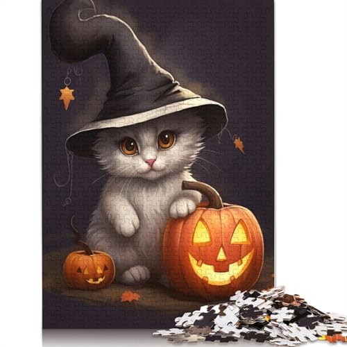 Halloween Puzzle 1000 Teile für Erwachsene, Katze, Halloween-Geschenk, Erwachsenenpuzzle, einzigartige Dekorationen und Geschenke für Zuhause, 1000 Teile (75x50cm) von POLIUAWS