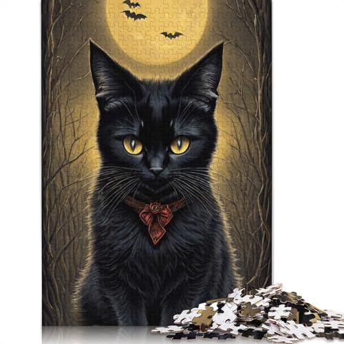 Halloween Puzzle Schwarze Katze 1000 Teile, Weihnachtsgeschenke, Holzpuzzle für Teenager, Lustiges Puzzle 1000 Teile (75x50cm) von POLIUAWS