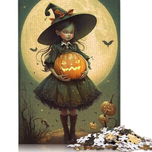 Halloween-Puzzle für Erwachsene, Cartoon-Mädchen, pädagogisches Spiel, Herausforderungsspielzeug, 1000 Teile (38 x 26 cm) von POLIUAWS