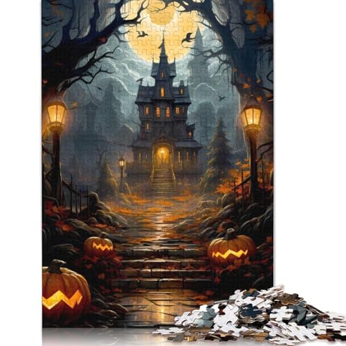 Halloween Schloss 1000 Teile Puzzle für Erwachsene, Halloween-Geschenkpapier für Erwachsene, Familienspaß und Spieleabend, 1000 Teile (38 x 26 cm) von POLIUAWS