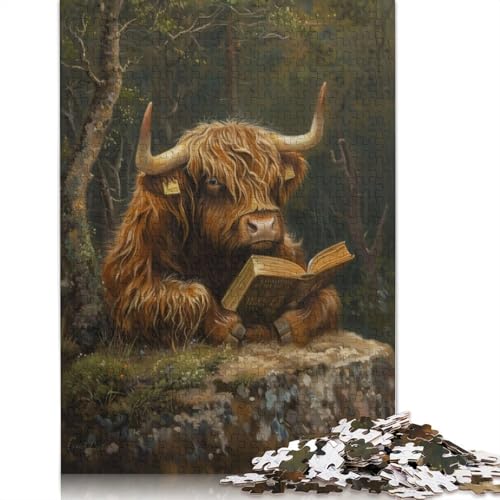 Highland Cow Nature Book, 1000-teiliges Puzzle für Erwachsene, Familienspiel, Teenager, Puzzle 1000 Teile (75 x 50 cm) von POLIUAWS