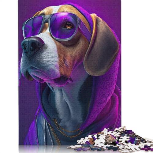 Hip Hop Art Beagle Papierpuzzle, 1000 Teile, Puzzle für Erwachsene, Lernspiel, Spielzeug, Geschenke für Heiligabend, 1000 Teile (38 x 26 cm) von POLIUAWS