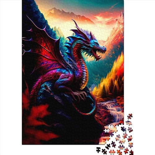 Holzpuzzle, 1000 Teile, Fantasy-Drache, für Erwachsene, pädagogisches Spiel, Herausforderungsspielzeug, 1000 Teile (75 x 50 cm) von POLIUAWS