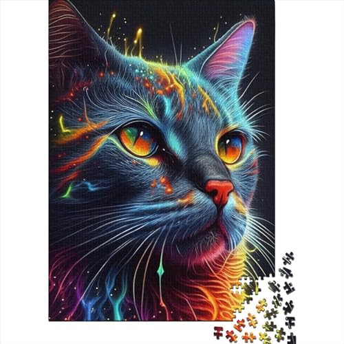 Holzpuzzle, 1000 Teile, Katzengesicht, Pop-Art-Stil, für Erwachsene, pädagogisches Spiel, Herausforderung, 1000 Teile (75 x 50 cm) von POLIUAWS