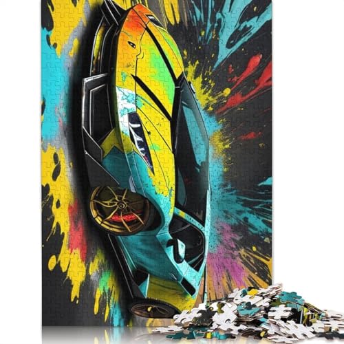 Holzpuzzle, 1000 Teile, bunte Sportwagen, für Erwachsene, Lernspiel, Weihnachtsgeschenk, 1000 Teile (75 x 50 cm) von POLIUAWS