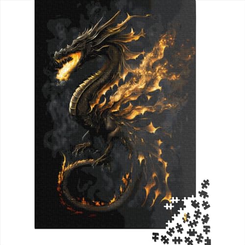 Holzpuzzle, 1000 Teile, goldener Drache, schwarz, für Erwachsene und Jugendliche (75 x 50 cm) von POLIUAWS