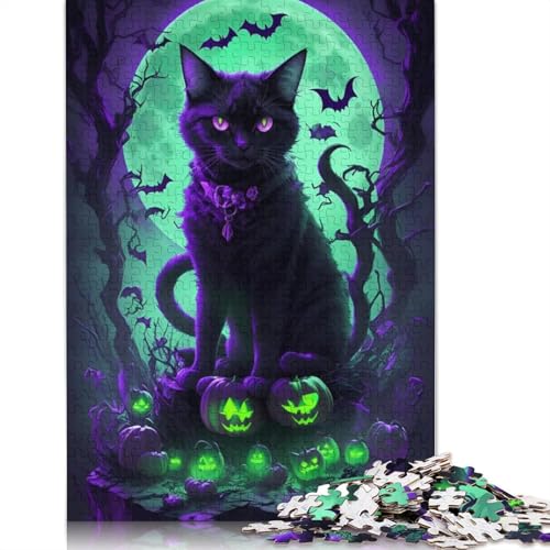 Holzpuzzle, 1000 Teile, schwarze Katze, Halloween, für Erwachsene, pädagogisches Spiel, Herausforderungsspielzeug, 1000 Teile (75 x 50 cm) von POLIUAWS