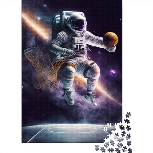 Holzpuzzle 1000 Teile Astronaut Basketball Weltraum Holzpuzzle für Erwachsene und Jugendliche ab 12 Jahren Weihnachtsgeschenke 1000 Teile (75x50cm) von POLIUAWS