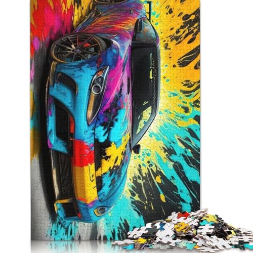 Holzpuzzle 1000 Teile mit bunten Sportwagen, Holzpuzzle für Erwachsene und Jugendliche ab 12 Jahren, Weihnachtsgeschenke, 1000 Teile (75x50cm) von POLIUAWS