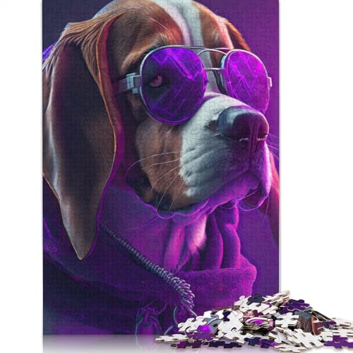Holzpuzzle Art Beagle Hip Hop 1000 Teile für Erwachsene Puzzle Weihnachtsgeschenke Lernspiel Herausforderung Spielzeug 1000 Teile (75x50cm) von POLIUAWS