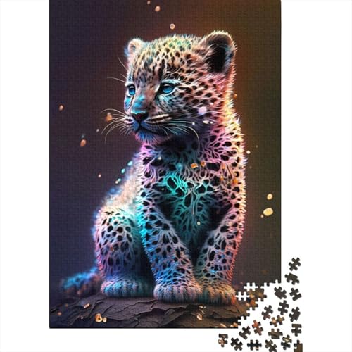 Holzpuzzle Niedliches Universe Baby Leopard 1000 Teile für Erwachsene, Weihnachtsgeschenke, Lernspiel, Herausforderung, Spielzeug, 1000 Teile (75x50cm) von POLIUAWS