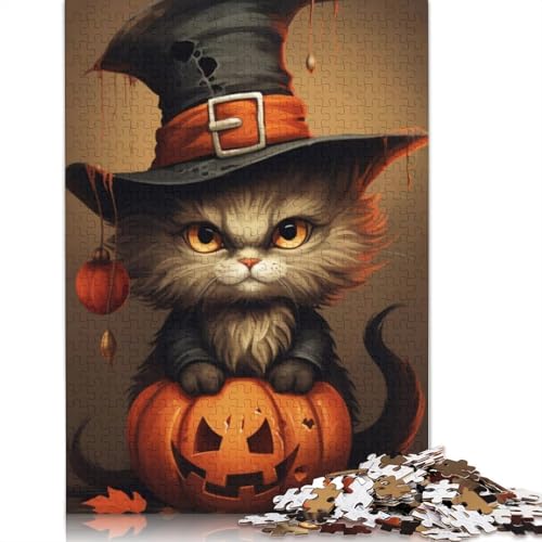 Holzpuzzle für Erwachsene, 1000 Teile, Halloween-Katze, Lernspiel, Herausforderungsspielzeug, 1000 Teile (75 x 50 cm) von POLIUAWS