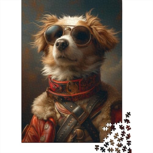 Holzpuzzle für Erwachsene und Jugendliche, Hund mit Sonnenbrille, 1000 Teile (38 x 26 cm) von POLIUAWS