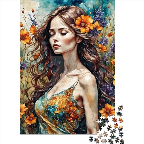 Holzpuzzle für Erwachsene und Jugendliche mit Mädchen im Blumenfeld, Puzzle für Erwachsene und Jugendliche ab 12 Jahren, 1000 Teile (75x50cm) von POLIUAWS