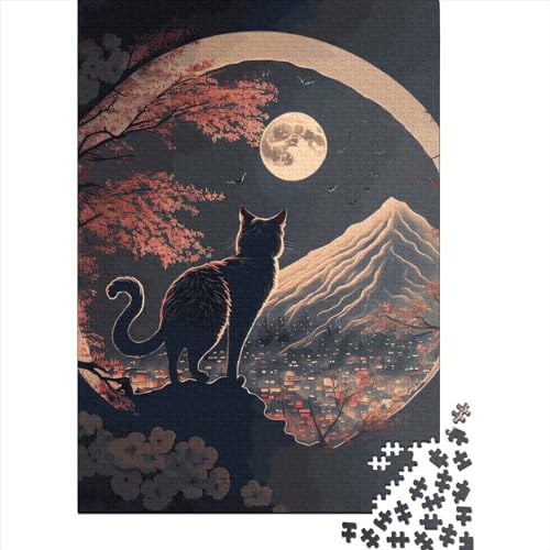 Holzpuzzle mit 1000 Teilen Japanische Katze für Erwachsene (75 x 50 cm) von POLIUAWS