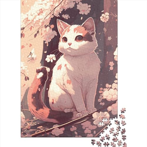 Holzpuzzle mit 1000 Teilen Japanische Katze für Kinder, Lernspiel für Erwachsene und Jugendliche (75 x 50 cm) von POLIUAWS