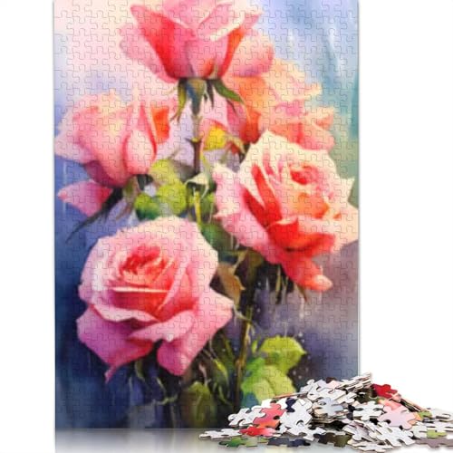 Holzpuzzle mit rosa Rosen, 1000 Teile, Puzzle für Erwachsene, Lernspiel, Spielzeug, Geschenk für Heiligabend, 1000 Teile (75 x 50 cm) von POLIUAWS
