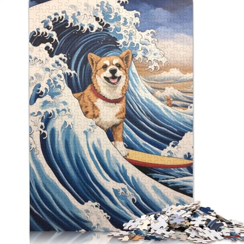 Hund in der großen Welle, Puzzle 1000 Teile für Erwachsene, Holzpuzzle, Gehirntraining, Herausforderung, Spiel, Unterhaltung, Geschenke, Familienaktivität, 1000 Stück (38 x 26 cm) von POLIUAWS