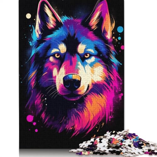 Husky Synthwave 1000-teiliges Puzzle für Erwachsene, Spielzeug, Denkspiel, Lernspiel für Erwachsene, Stressabbau, Heimdekoration, 1000 Teile (38 x 26 cm) von POLIUAWS