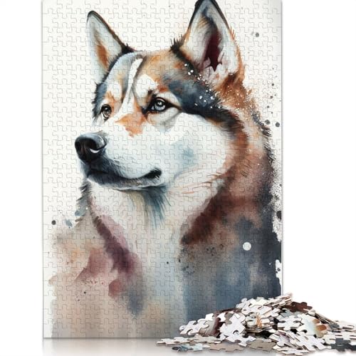 Husky-Tier-Aquarell, 1000-teiliges Puzzle für Erwachsene | Familienspaß-Puzzles für Erwachsene, Geschenke, Denkspiele, 1000 Teile (75 x 50 cm) von POLIUAWS