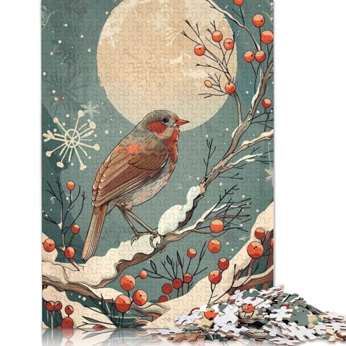 Jugendstil-Puzzle mit Schneevogel im Winter, farbenfrohes, Cooles Puzzle für Kinder ab 12 Jahren, 1000 Teile (75 x 50 cm) von POLIUAWS