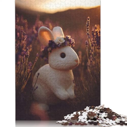 Kaninchen mit Blumenkrone im Lavendelfeld, Papierpuzzle, 1000 Teile, Puzzle für Erwachsene, Lernspiel, Herausforderungsspielzeug, (75 x 50 cm) von POLIUAWS