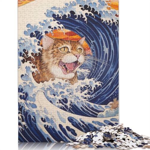 Katze in der großen Welle, 1000-teiliges Puzzle für Erwachsene, Spielzeug, Denkspiel, Lernspiel für Erwachsene, Stressabbau, Heimdekoration, 1000 Teile (38 x 26 cm) von POLIUAWS